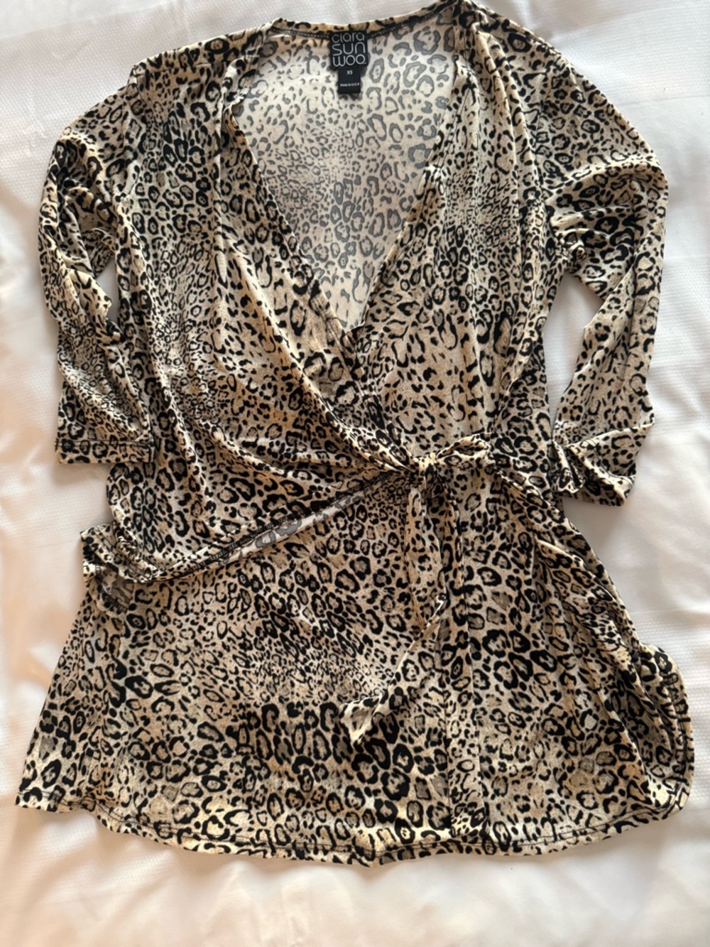 Clara Sun Woo Leopard-Print Wrap Mini in Beige and Black